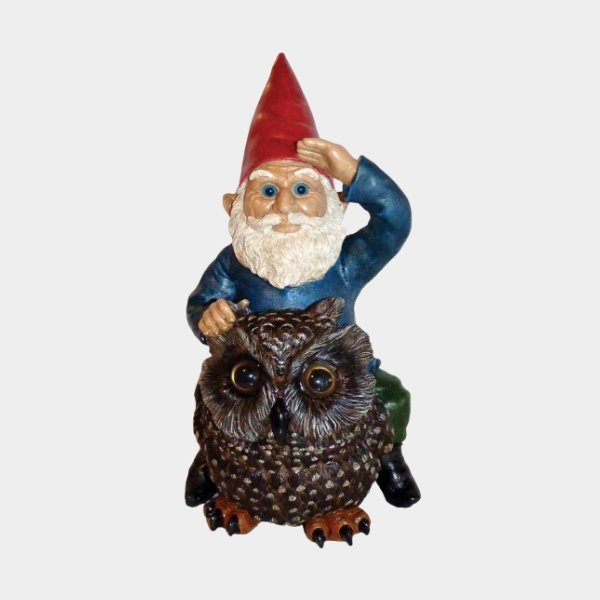 lawn (2) Garrold Gnome on an Owl by Michael Carr Designs - Image 1